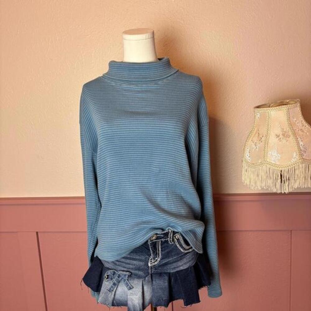vintage cottage gyaru knit turtleneck comfy long sleeve  wintertime sz xl blue